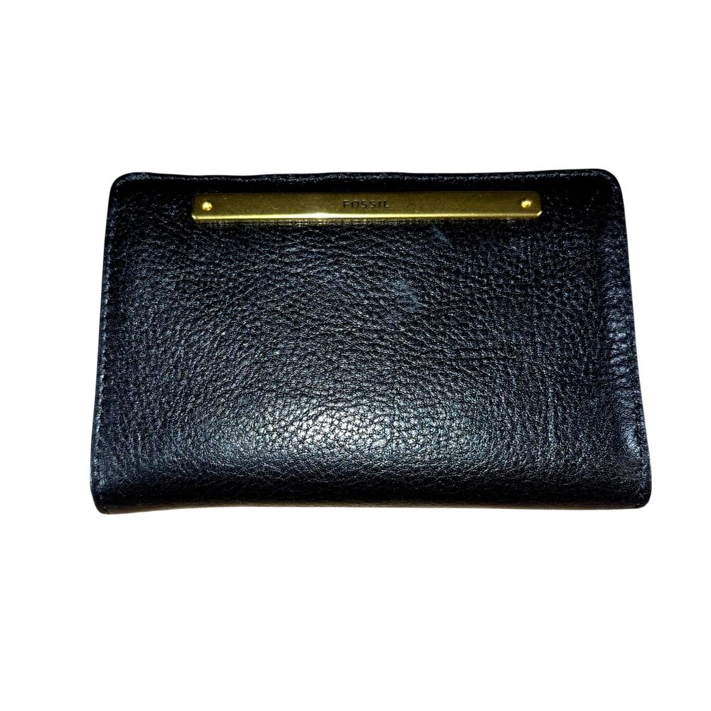 Vintage Fossil Black Pebbled Leather Bifold Wallet Snap Cl Inner/Outer Pockets